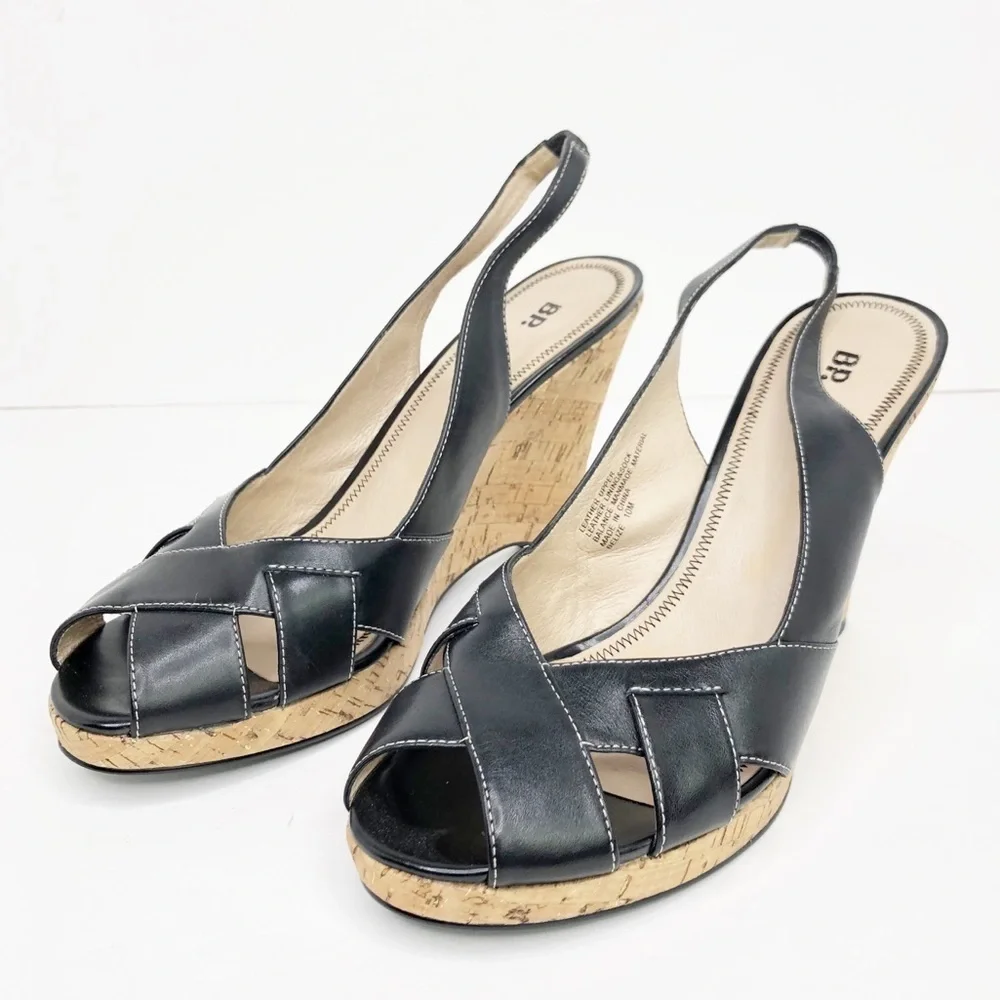 𝅺BP Black leather Belize Lea caulk wedge sandals